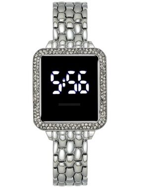 Women’s Silver Digital Watch LED Touchscreen Rhinestone Square Face Watch